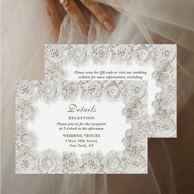 Elegant Timeless Lace QR Code Wedding Details Tilläggskort (Skapare uppladdad)