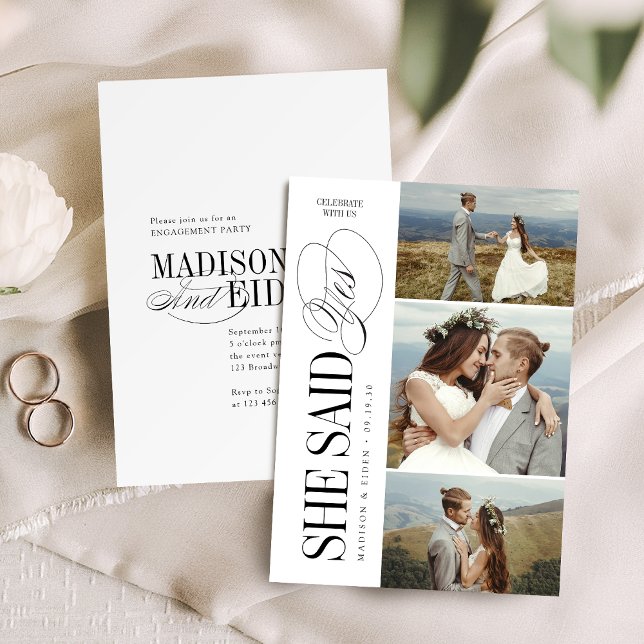 Elegant Timeless Typography 3 photo Engagement Inbjudningar (Elegant Timeless Typography 3 photo Engagement Invitation)