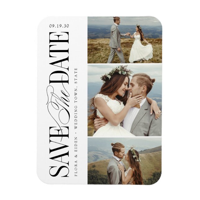 Elegant Timeless Typography 3 Photo Save The Date Magnet (Vertikal)