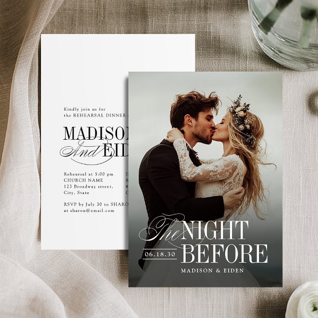 Elegant Timeless Typography Photo The Night Before Inbjudningar (Elegant Timeless Typography Photo The Night Before Invitation)