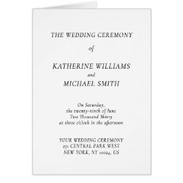 Elegant Timeless White Wedding Program Note Cards OBS Kort