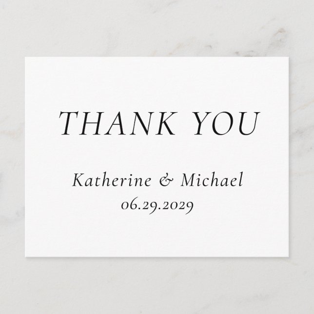 Elegant Timeless White Wedding Thank You Postcards Vykort (Framsida)
