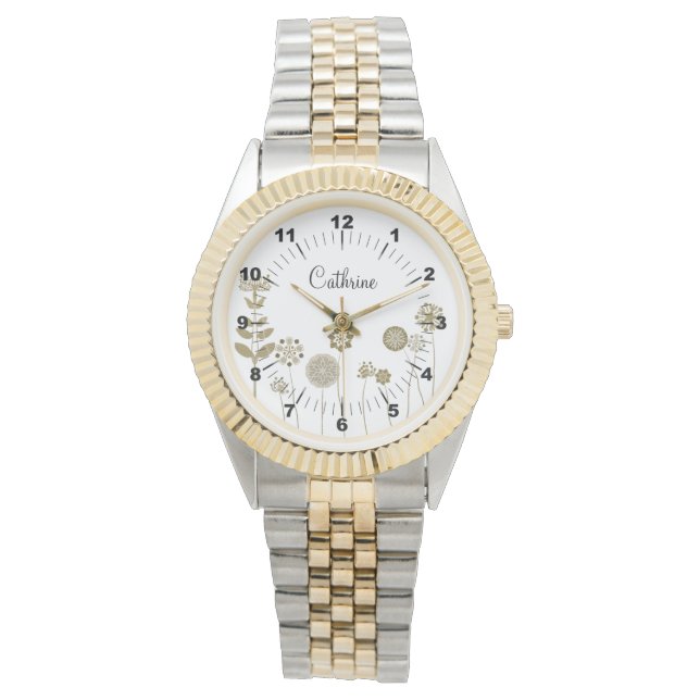 Elegant Timless Soft Guld Blommigt Minimalism Armbandsur (Framsida)