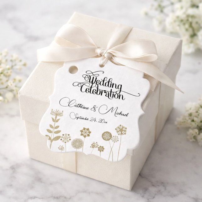 Elegant Timless Soft Guld Blommigt Minimalism Gåvor Etiketter (Skapare uppladdad)