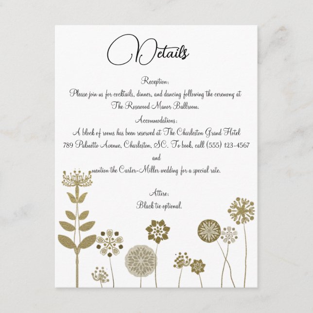 Elegant Timless Soft Guld Blommigt Minimalism Tilläggskort (Framsida)