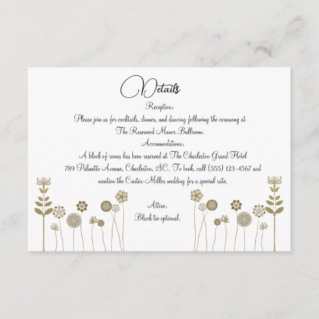 Elegant Timless Soft Guld Blommigt Minimalism Tilläggskort (Framsida)