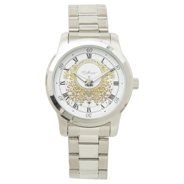 Elegant Timless Soft Guld Foliage Armbandsur (Framsida)