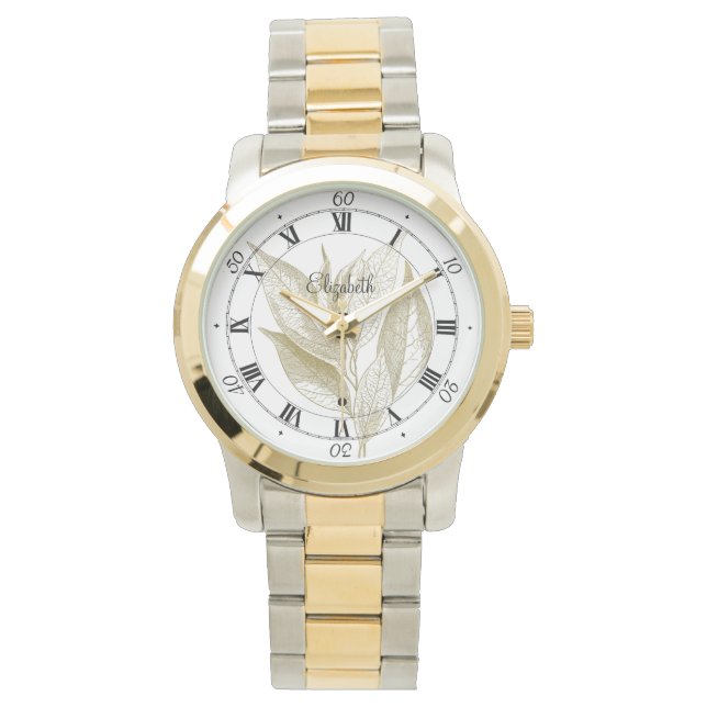 Elegant Timless Soft Guld Foliage Armbandsur (Framsida)
