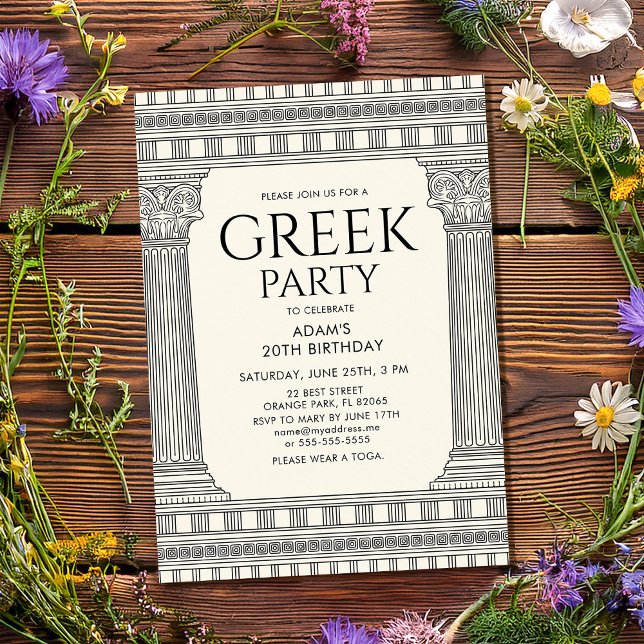 Elegant Toga Party-design med tempelkolumner Inbjudningar (Skapare uppladdad)
