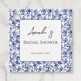 Elegant Toile Blå Blommig Bröllopsfest Gåvor Etiketter