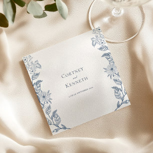 Elegant Toile Bröllop Dammig Blå Fransk Skiss Pappersservett