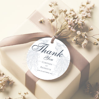 Elegant Toile Dark Blue Bird Wedding Thank You Gåvor Etiketter