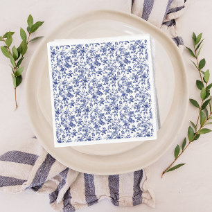 Elegant Toile de Jouy Blommigt Blue Bow Baby Showe Pappersservett