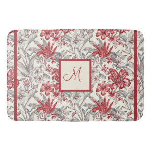 Elegant Toile de Jouy Deep Red och Subtle Grått Badrumsmatta