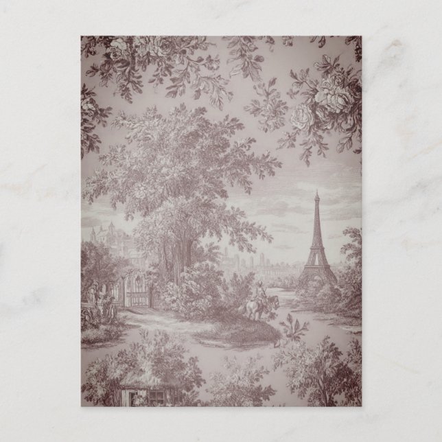 Elegant Toile de Jouy Fransk Land Scene Vykort (Framsida)