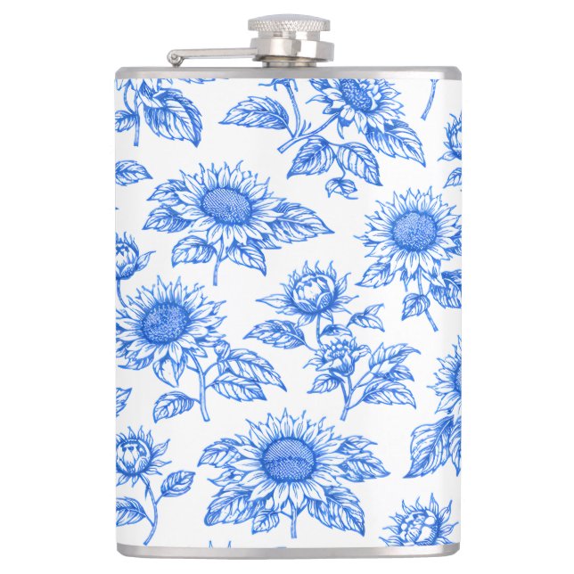Elegant Toile du Jouy Solros – Blå Botanisk  Fickplunta (Framsidan)
