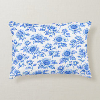 Elegant Toile du Jouy Solros – Blå Botanisk Prydnadskudde