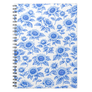 Elegant Toile du Jouy Solrosor – Blå Botanisk Anteckningsbok