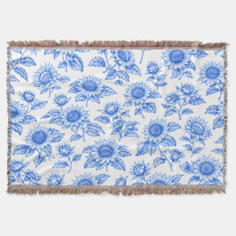 Elegant Toile du Jouy Sunflowers – Blue Botanical  Filt