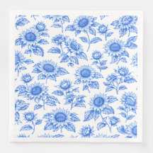Elegant Toile du Jouy Sunflowers – Blue Botanical 