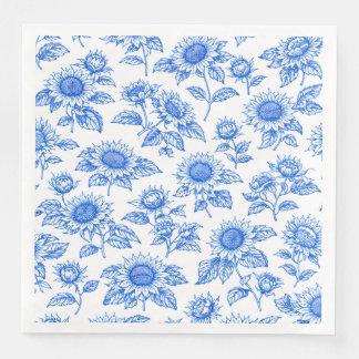 Elegant Toile du Jouy Sunflowers – Blue Botanical  Pappersservett