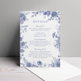 Elegant Toile Fransk Blå Blommig Kuvertkort Tilläggskort