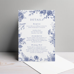 Elegant Toile Fransk Blå Blommig Kuvertkort Tilläggskort