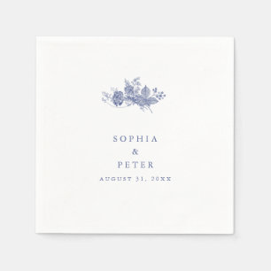 Elegant Toile Fransk Blue Blommigt Bröllop Pappersservett