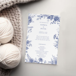 Elegant Toile Fransk Blue Blommigt Ceremony Progra