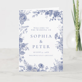 Elegant Toile Fransk Blue Blommigt Ceremony Progra Tack Kort