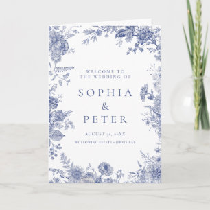 Elegant Toile Fransk Blue Blommigt Ceremony Progra Tack Kort