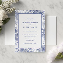 Elegant Toile Fransk Blue Garden Blommigt Inbjudningar