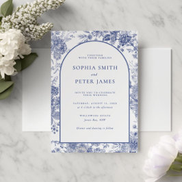 Elegant Toile Fransk Blue Garden Blommigt Inbjudningar