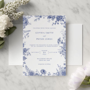 Elegant Toile Fransk Blue Garden Blommigt Inbjudningar