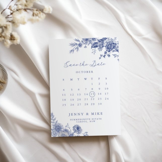 Elegant Toile Fransk Blue Garden Blommigt Inbjudningar (Skapare uppladdad)