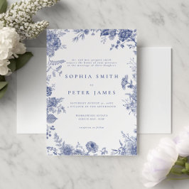 Elegant Toile Fransk Blue Garden Blommigt Inbjudningar