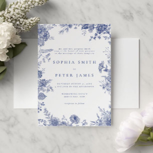 Elegant Toile Fransk Blue Garden Blommigt Inbjudningar