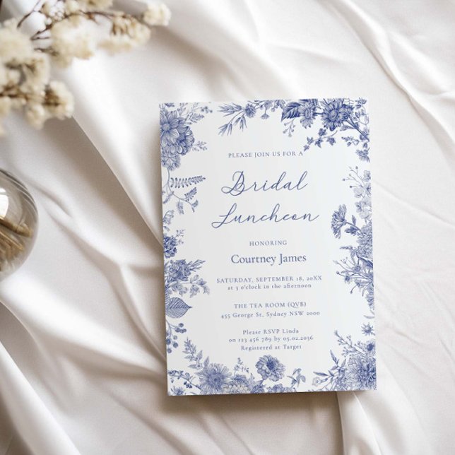 Elegant Toile Fransk Blue toile Möhippa Luncheon Inbjudningar (Skapare uppladdad)