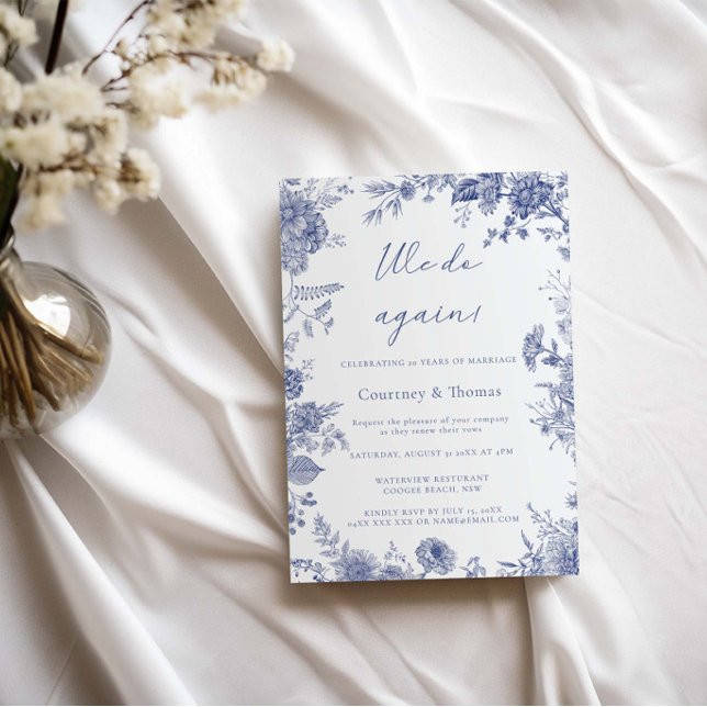 Elegant Toile Fransk Blue toile Vow Renewal Inbjudningar (Skapare uppladdad)