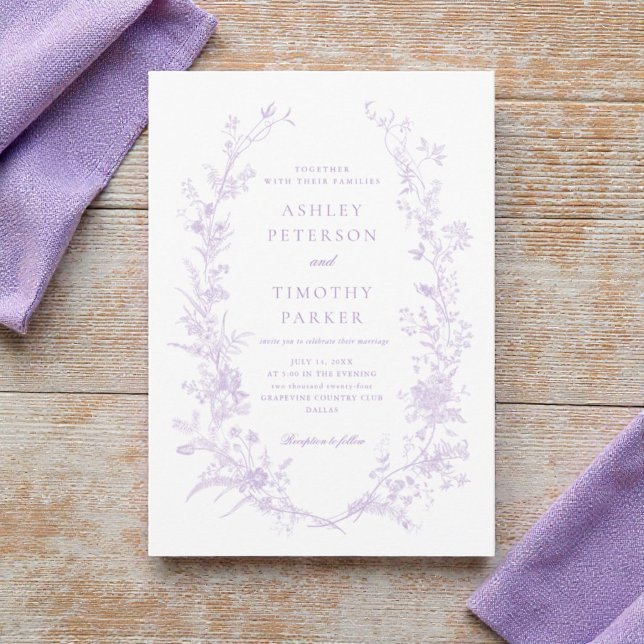 Elegant Toile Fransk Lavender Blommigt Bröllop Inbjudningar (Skapare uppladdad)