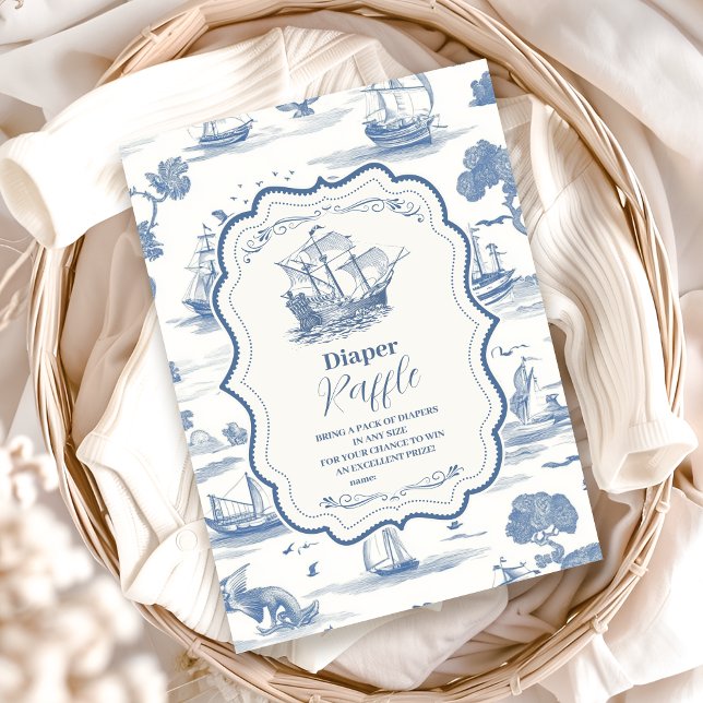 Elegant Toile Nautical Baby Shower Diapper Raffle Tilläggskort (Skapare uppladdad)