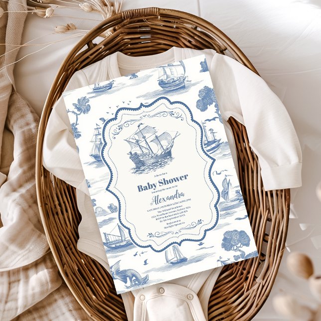 Elegant Toile Nautical Baby Shower Inbjudningar (Skapare uppladdad)