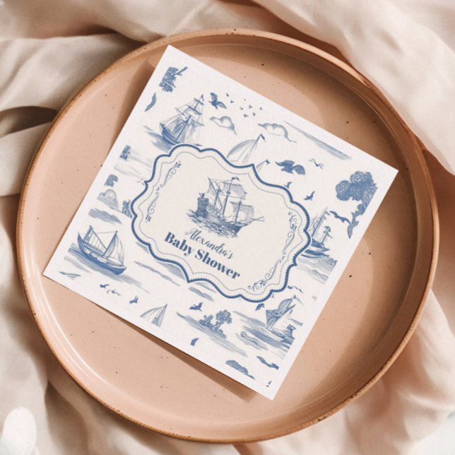 Elegant Toile Nautical Baby Shower Pappersservett (Skapare uppladdad)