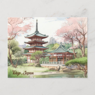Elegant Tokyo, Japan Vintage Watercolor Travel Vykort