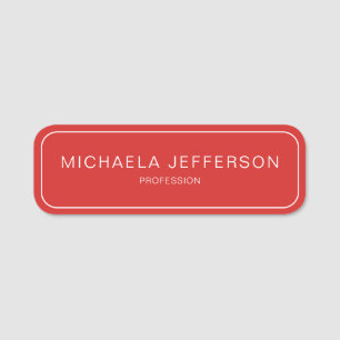 Elegant Tomato Red and White Modern Professionell Namnbricka