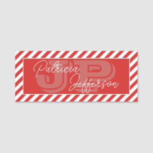 Elegant Tomato Red White Stripe: Snyggt Monogram Namnbricka