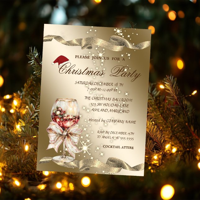 Elegant, tomtehatt, vin Glas Julfest Inbjudningar (Skapare uppladdad)