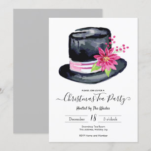 Elegant Top hat och Poinsettia jul Tea Party Inbjudningar