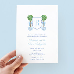 Elegant Topiary Monogram NewlyWeds Brunch Party Inbjudningar