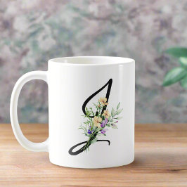 Elegant Topography Brev ’J’ Watercolor Flowers Kaffemugg